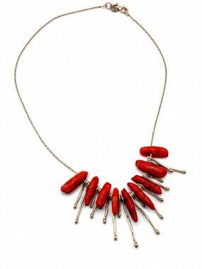 Beit Nir Coral & Sterling 925 Necklace Fringe Vintage Natural Nuggets